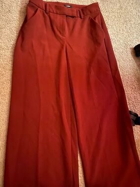 Express Wide-Leg High-Rise Pants in Rust Red